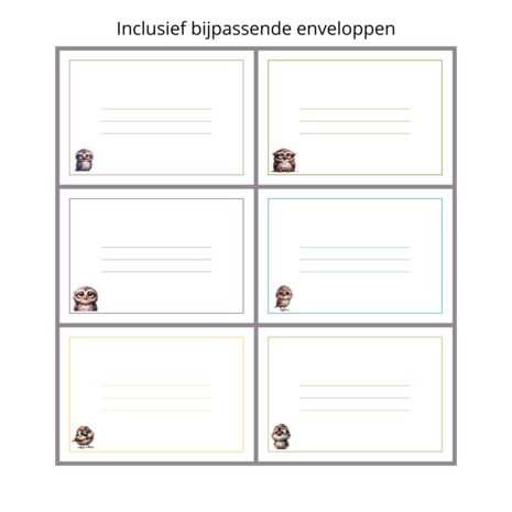 Wenskaarten A6 inclusief envelop set van 10 - Weird Birds 1: Uil/Mus