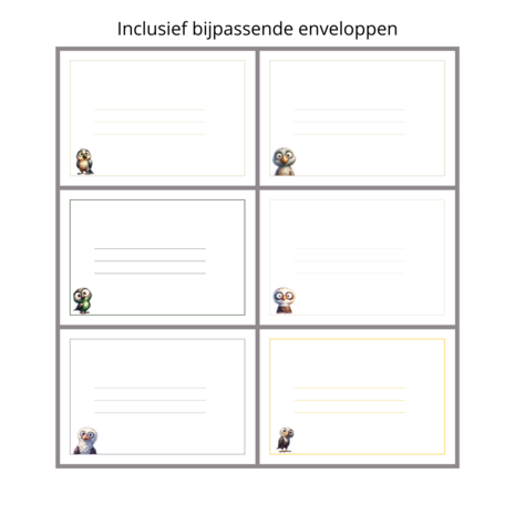 Wenskaarten A6 inclusief envelop set van 10 - Weird Birds 3: Papegaai/Arend